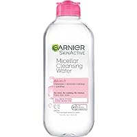 Garnier SkinActive Micellar Water for All Skin Types, Facial Cleanser & Makeup Remover, 13.5 Fl Oz (400mL), 1 Count (Packaging May Vary)