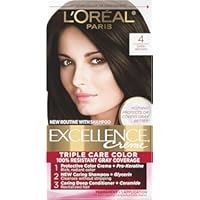 L'Oreal Paris Excellence Creme Permanent Hair Color, 4 Dark Brown, 100 percent Gray Coverage Hair Dye, Pack of 1
